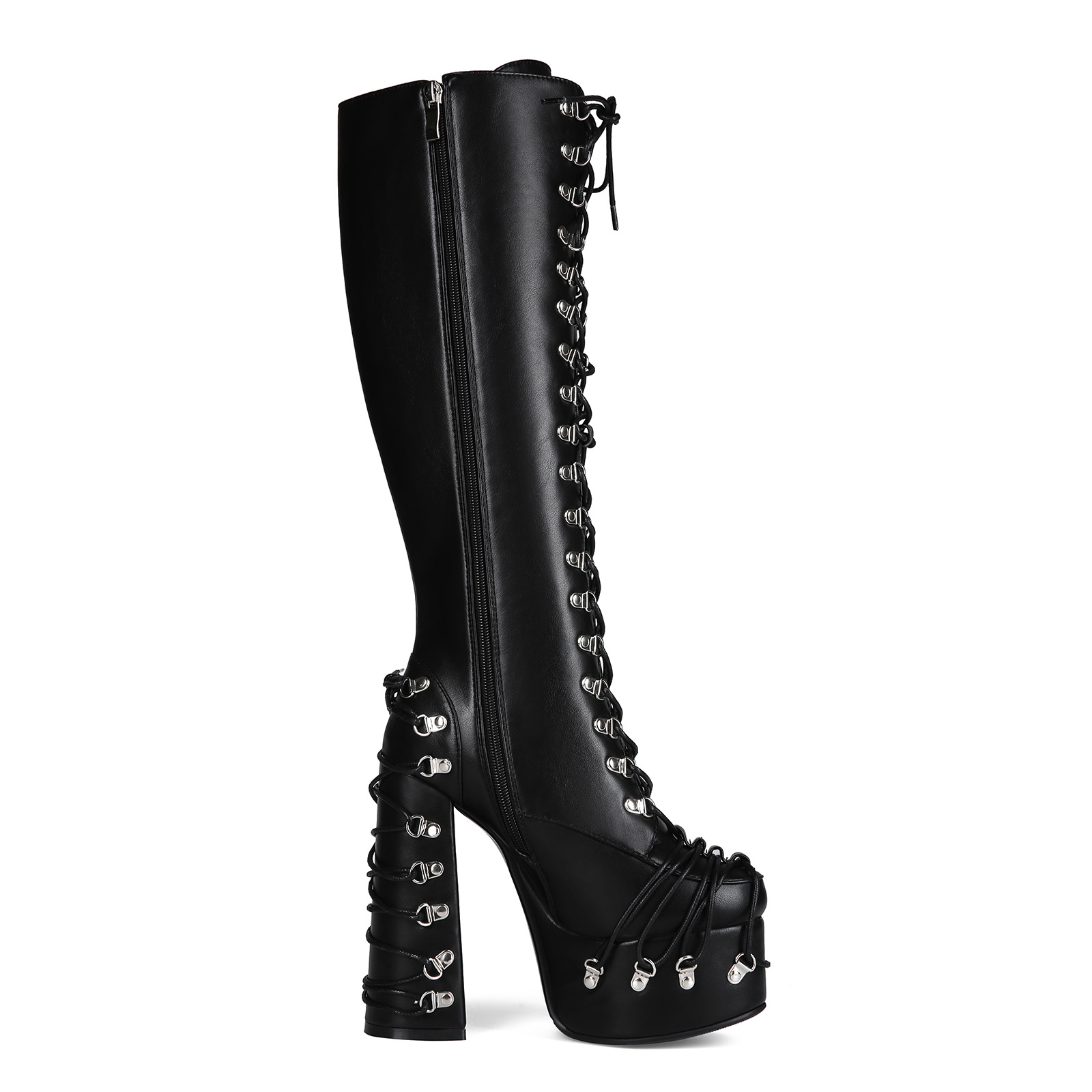 Strap-buckle Punk Goth Chunky High-heeled Plus-size Knee-high Boots foto 4