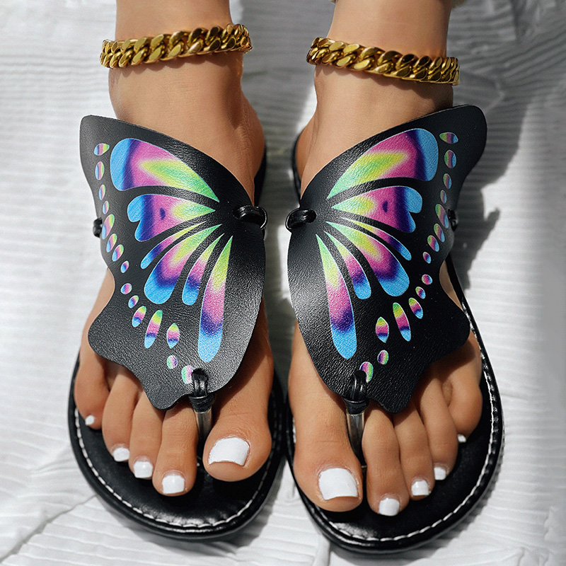 Butterfly Print Round Toe Flip Flops, Comfortable Summer Beach Shoes, Casual Women's Footwear, Perfect For Poolside And Daily Wear foto 4