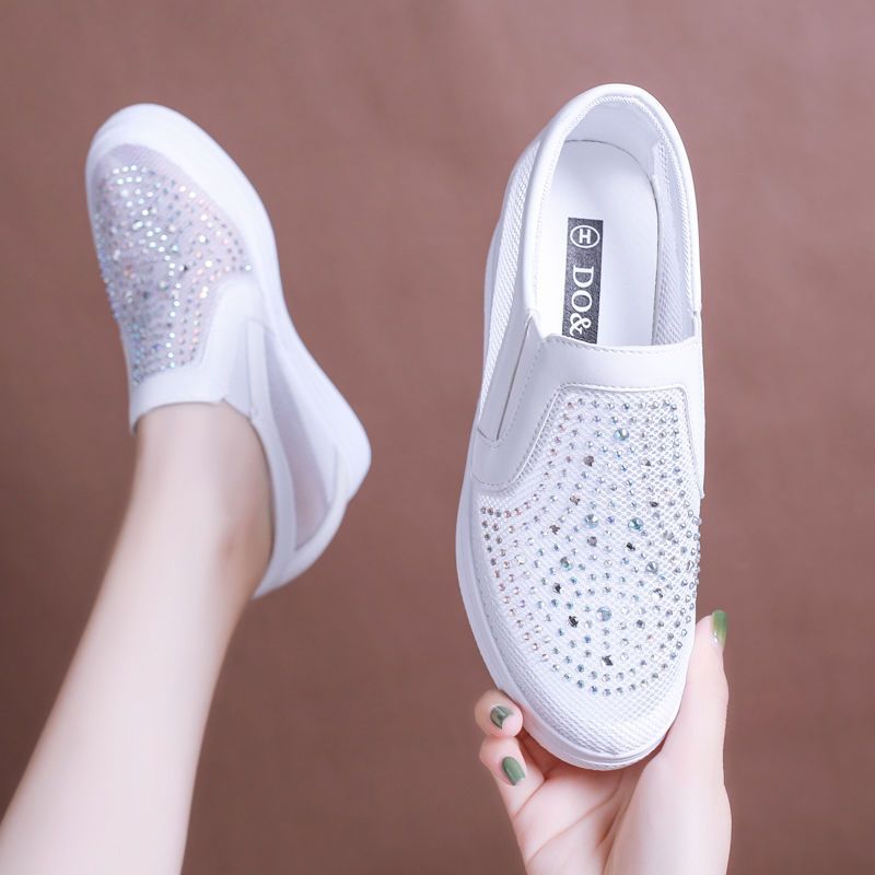 Womens Breathable Mesh Hidden-heel White Sneakers foto 4