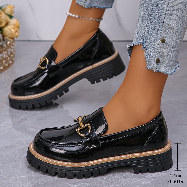 Retro Color Matching Casual Chunky Heel Platform Pumps foto 2