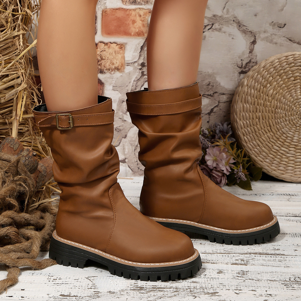 Korean-style Solid-color Fleece-lined Thermal Over-the-knee Boots For Fall And Winter foto 3