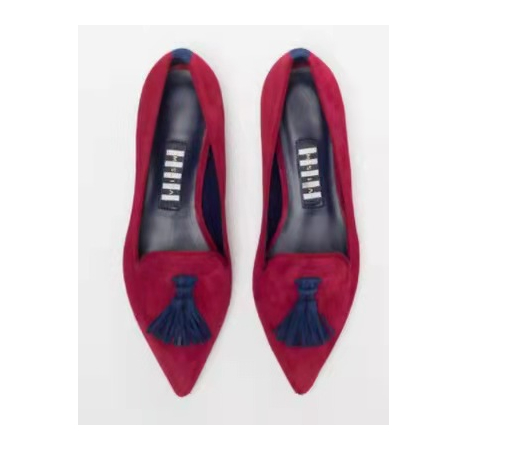 Women's Low-cut Pointed-toe Colorblock Tassel Flat Shoes foto 3