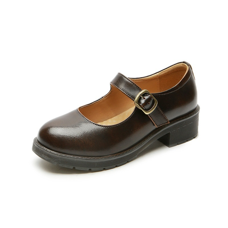 Womens Small Leather Shoes With Retro Japanese-Style Buckles foto 5