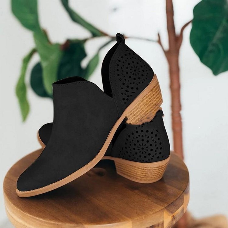 Womens Pointed-toe Low-heeled Martin Boots