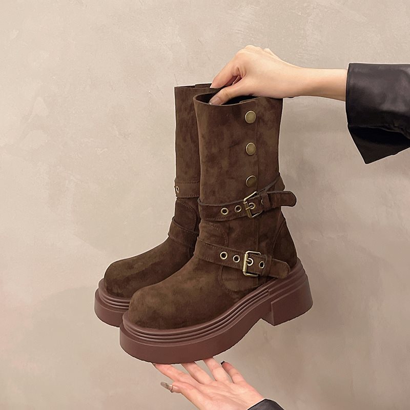 Womens Matte Boots In British Style With Thick Soles foto 4