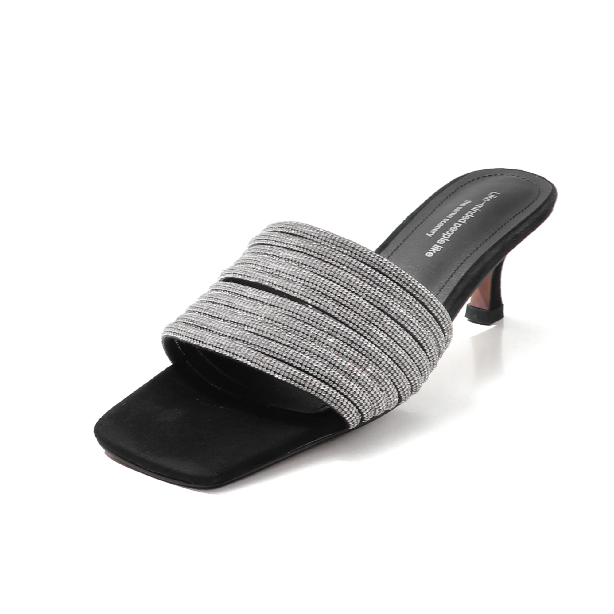 Luxury Handcrafted Rhinestone-Embellished Mule Sandals, Women's Square Toe Kitten Heel Slides With Premium Pigskin Lining foto 5