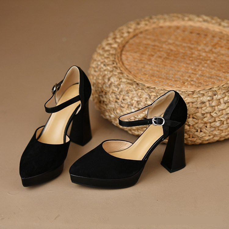 Women's Buckle Hollowed Sandals Stiletto Heel Pointed-toe Frosted foto 2