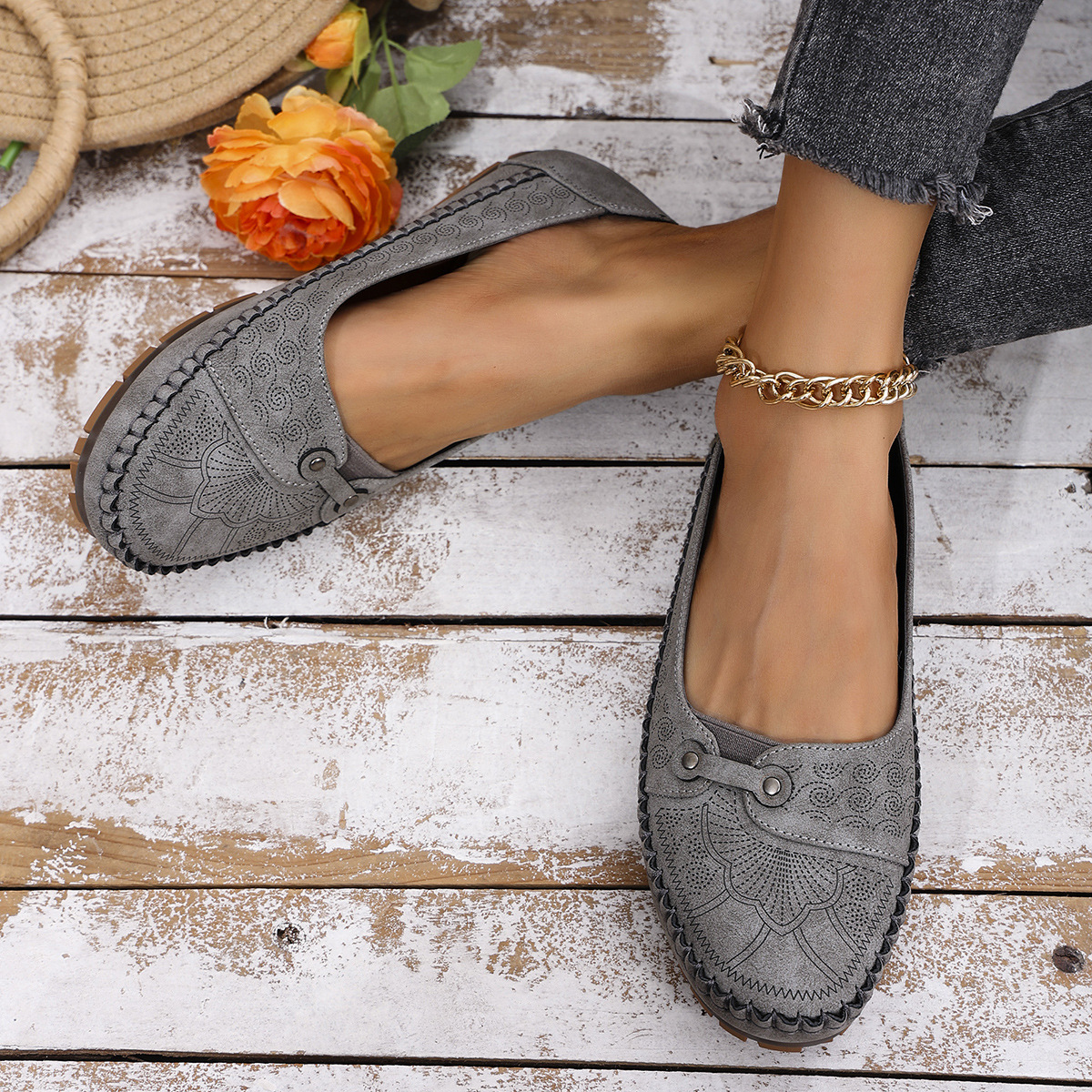 Womens Retro-Style Flat Loafers Shoes foto 5