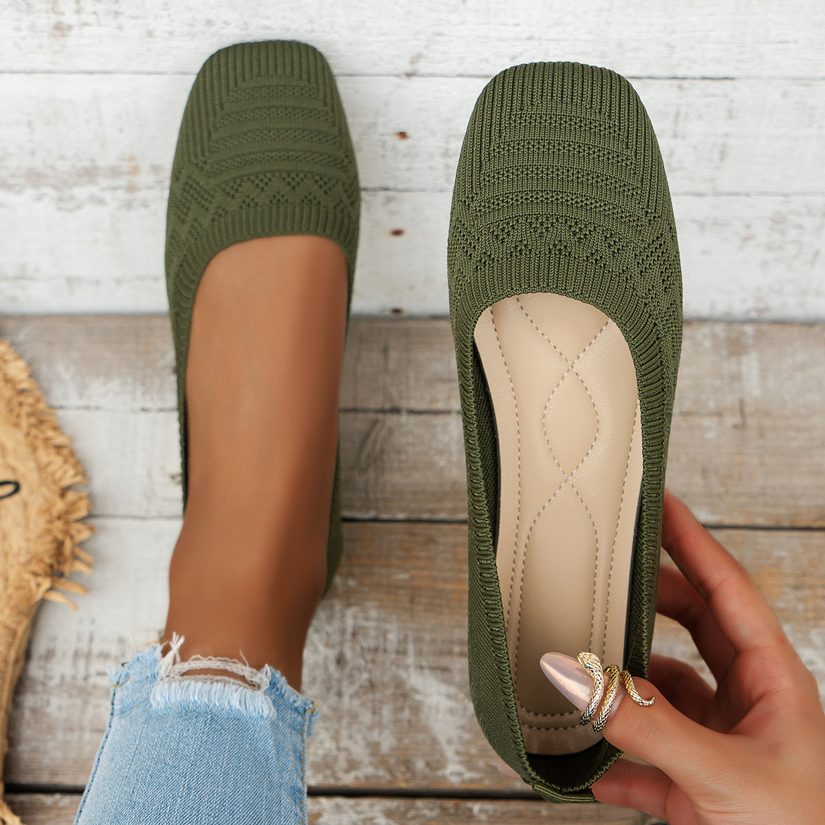 Women's Knitted Plus Size Flying Woven Breathable One Pedal Shoes foto 4
