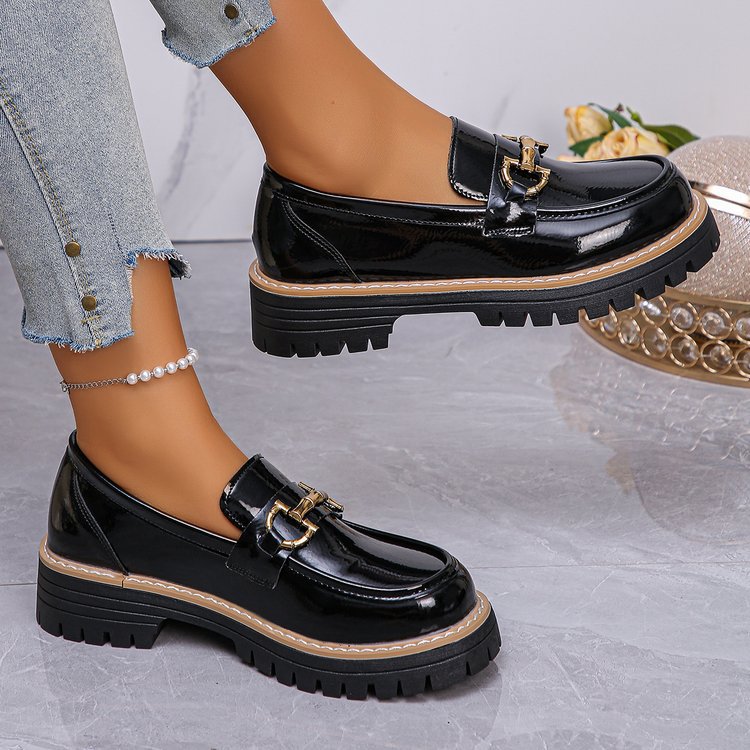 Retro Color Matching Casual Chunky Heel Platform Pumps foto 5