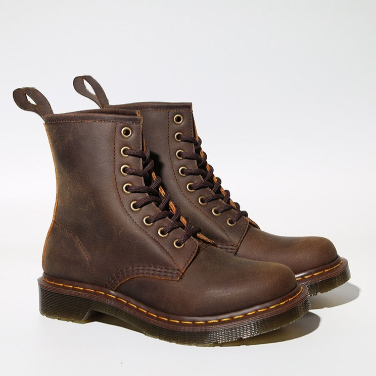 Cowhide British Retro Brown Flat Work Ankle Boots foto 2