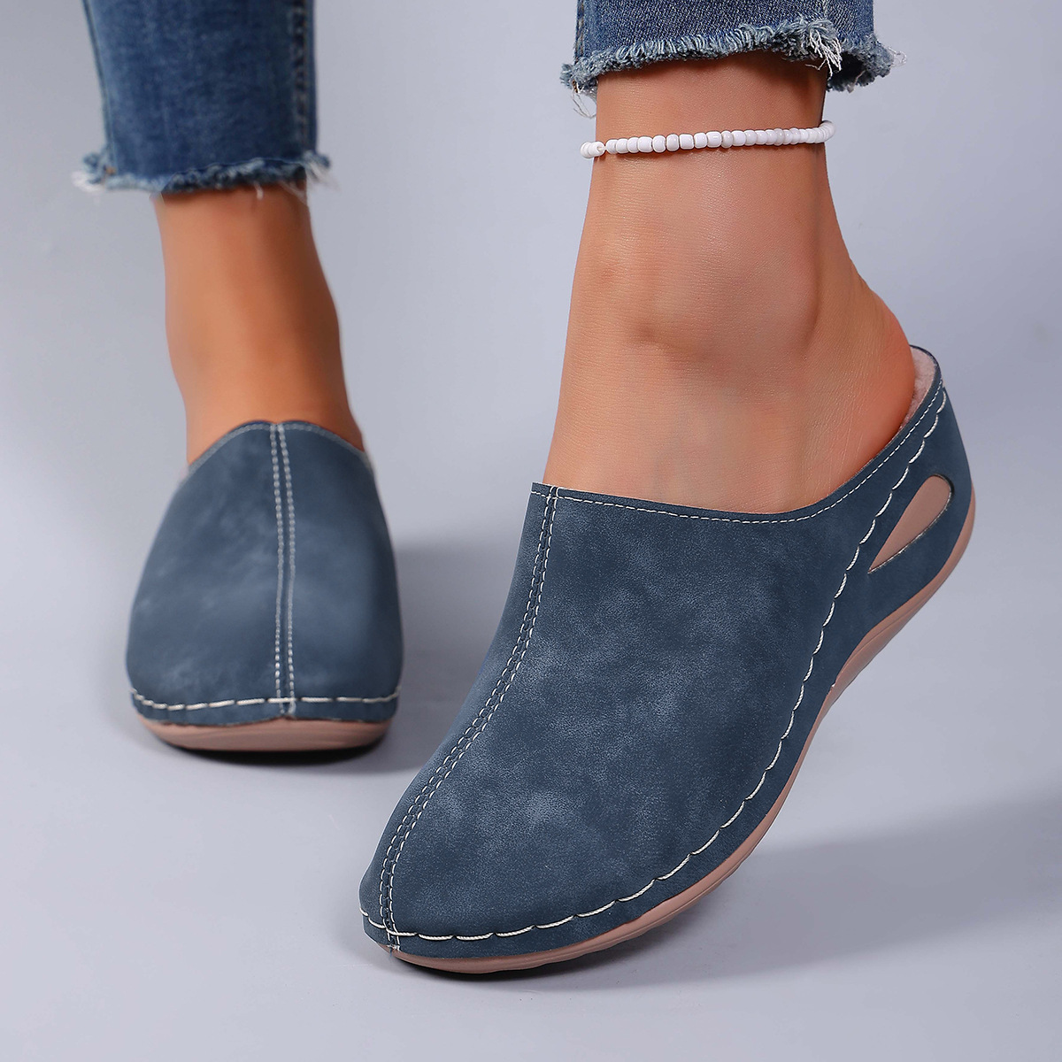 Plus-size Round-toe Fleece-lined Wedge Slippers foto 3