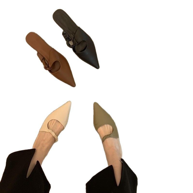 Spring Special-interest Design Soft Leather Semi-toe Box Women's Slippers foto 5