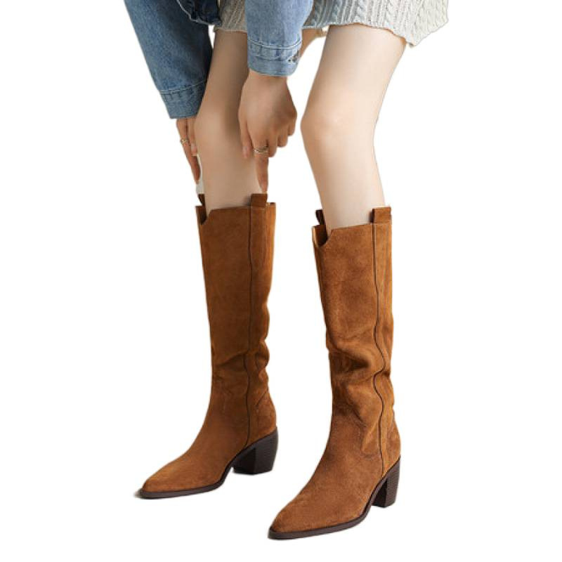 Womens Solid-Color Handmade Retro Long Boots For FallWinter foto 2