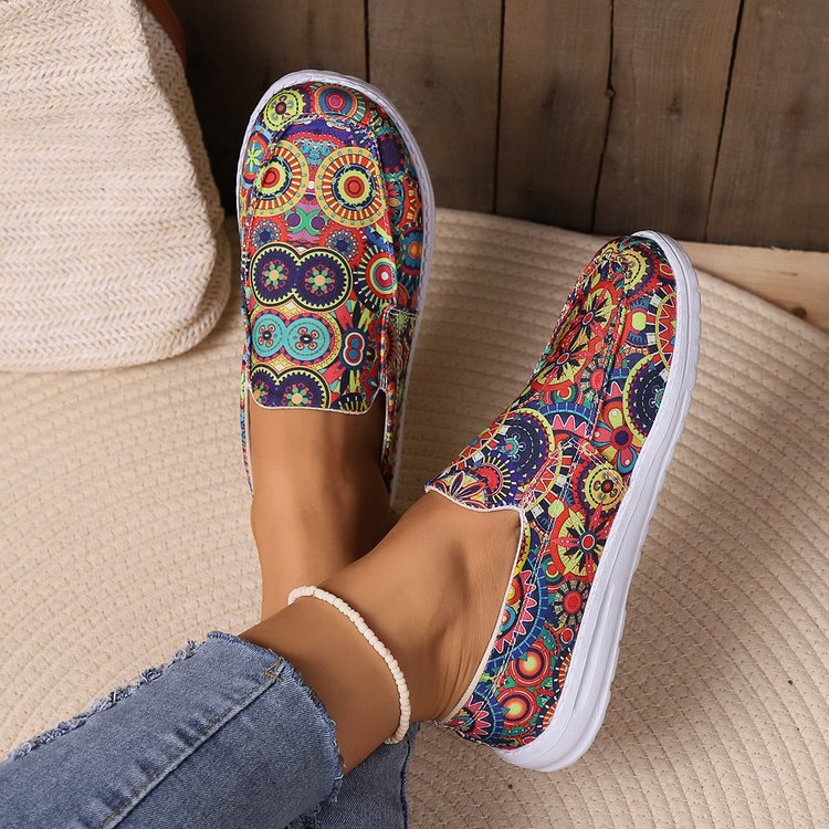 Breathable Slip On Low-top Shoes Female Graffiti Ethnic Style Lazy Canvas foto 2