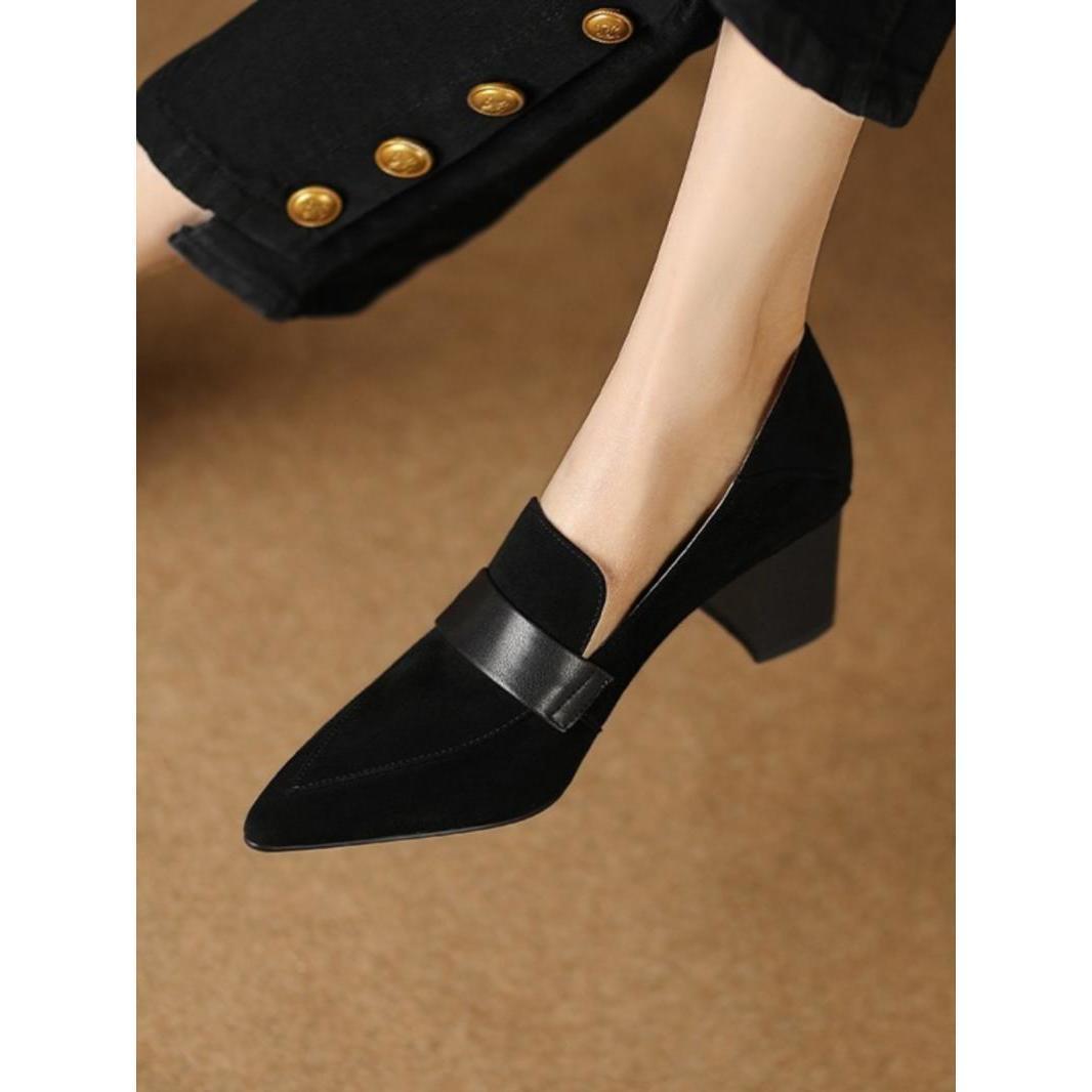 Womens Pointed-toe Loafers Chunky-heel High Heels Work Shoes foto 5