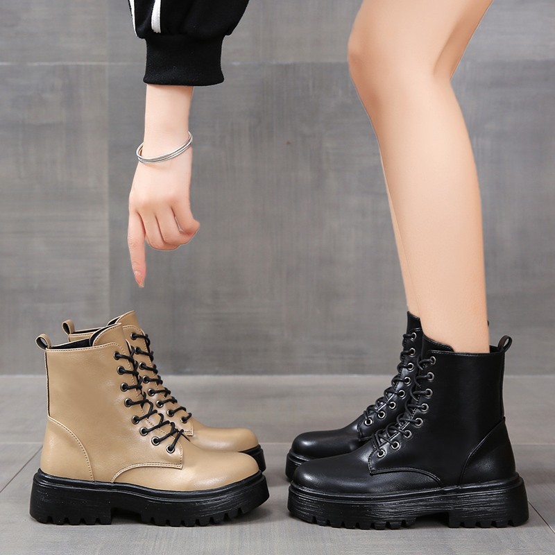 British Style Boots With Chunky Heels Women's Platform Lace-up foto 4