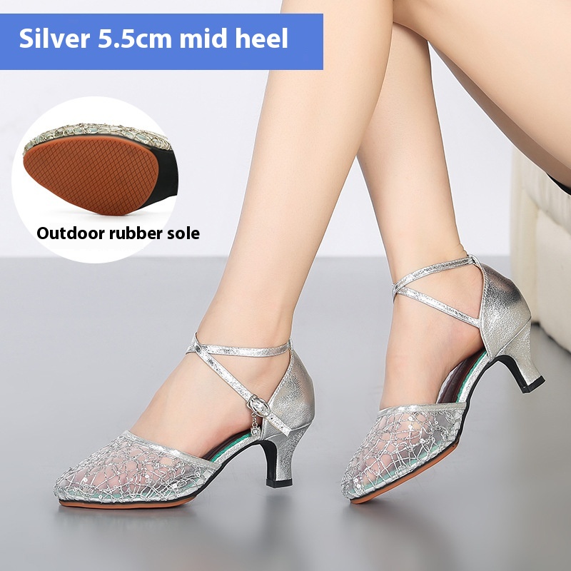 Latin Dance Shoes Female Adult Mid Heel Summer foto 5