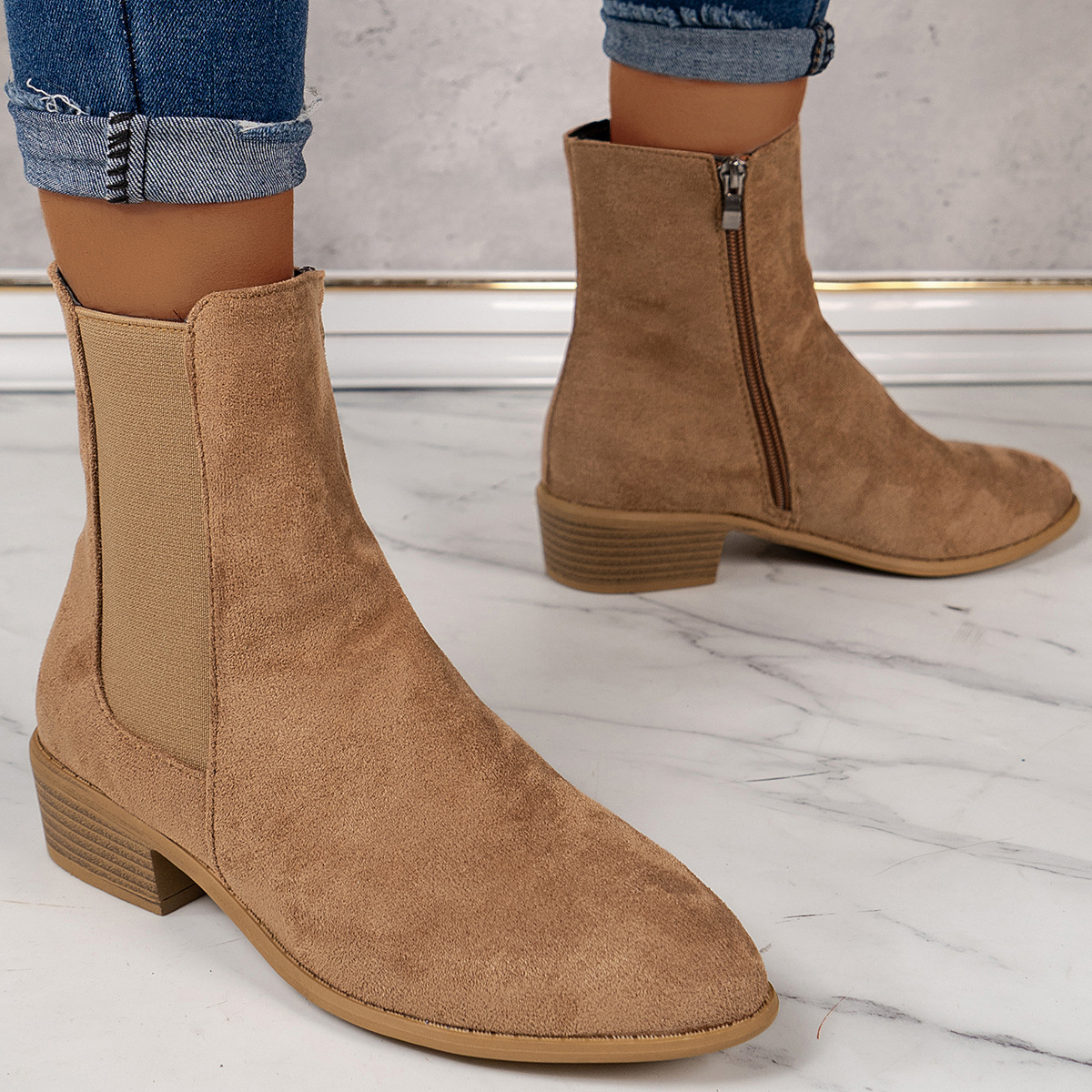 British Style Plus Size Thin Mid-calf Length Boots foto 4