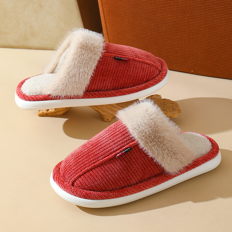 Fur Mouth Home Non-slip Thermal Cotton Slippers foto 3