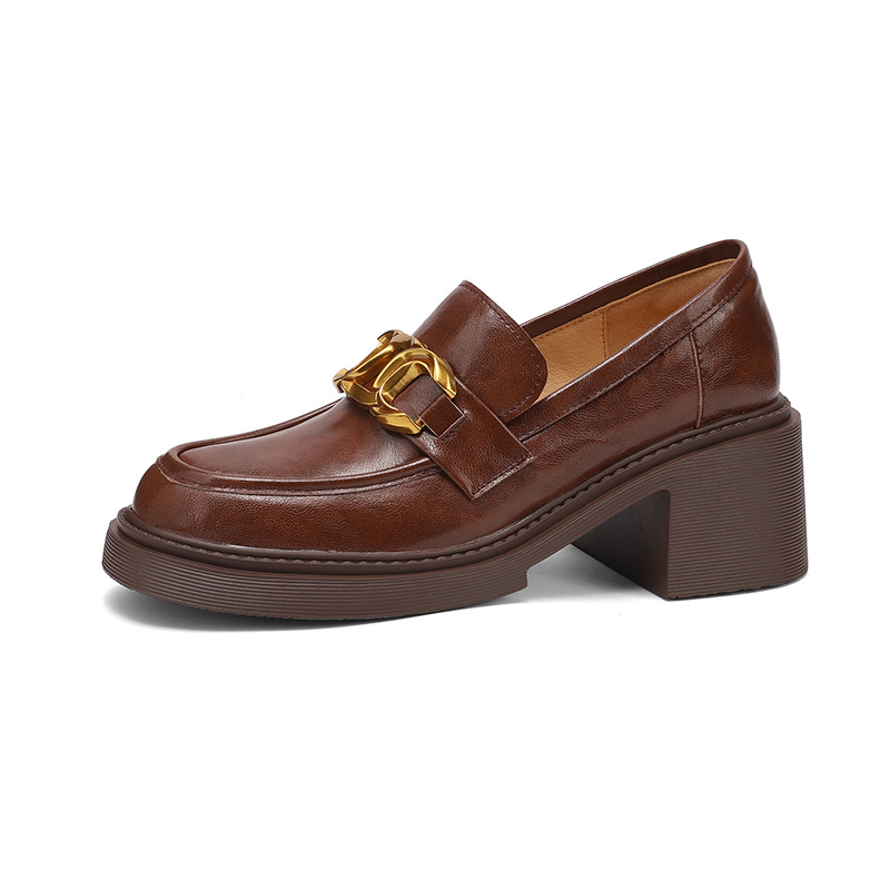 Sheepskin Preppy Style Metal Buckle High Heel Loafers Women foto 2