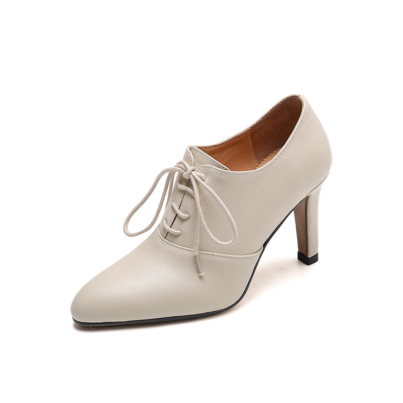 High Heel Lace-up Authentic Leather British Style Pointed Leather Shoes Mid Heel Loafers foto 4