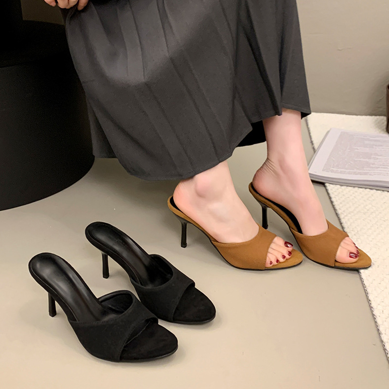 Women's Soft Leather High Heel Slippers foto 3