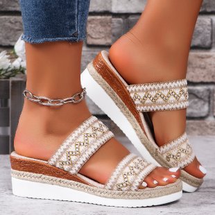 Canvas And Jute-woven Wedge Sandals With Wide Straps foto 2
