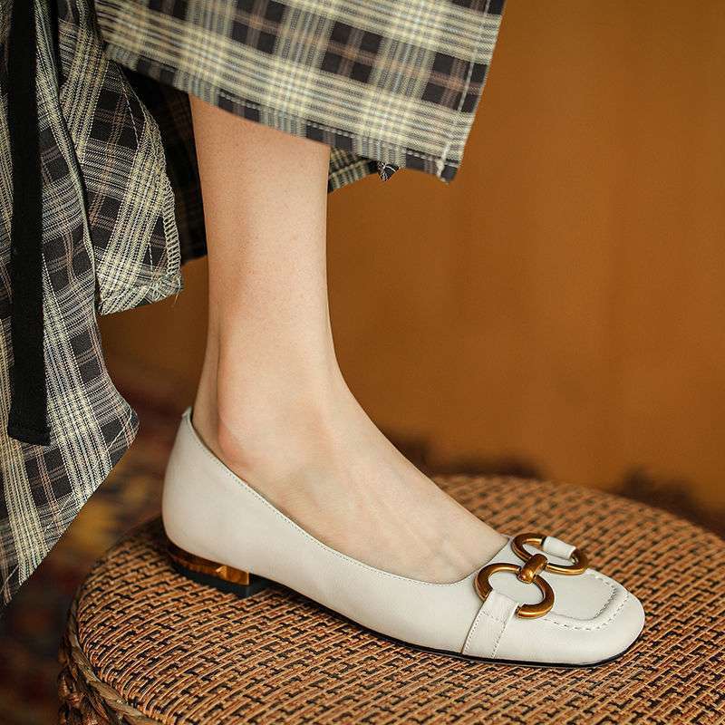 Pumps Low Heel Wanwan Lei Style Shallow Mouth Metal Flat Shoes foto 4