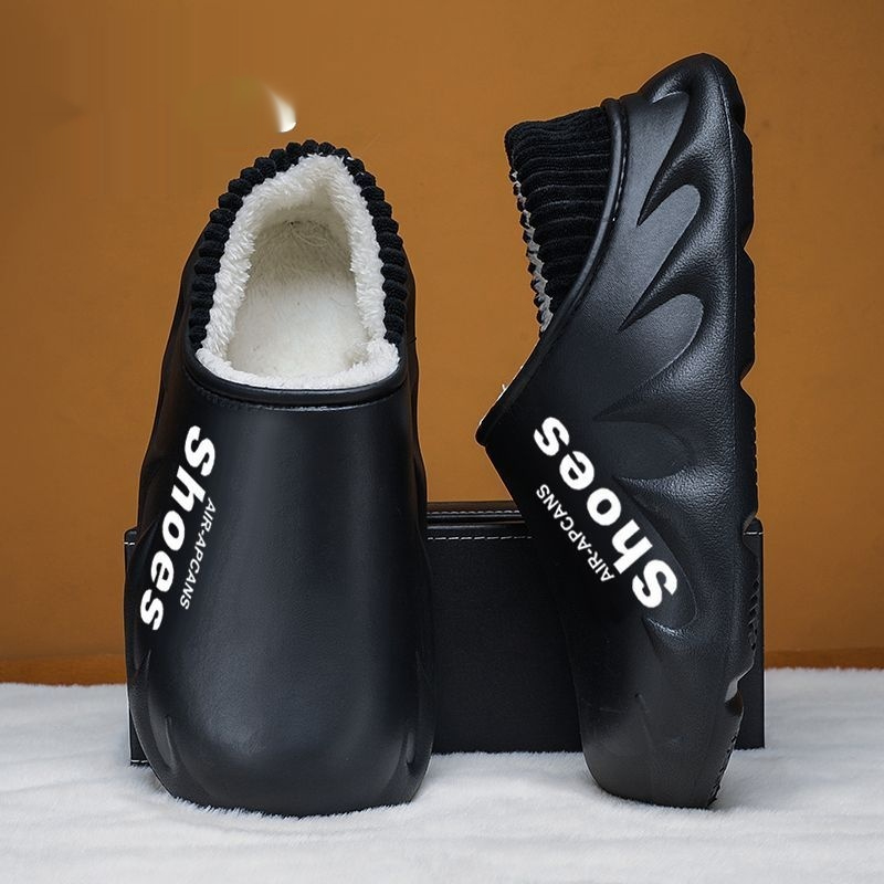 Mens Fleece-Lined Non-Slip Closed-Toe EVA Waterproof Cotton Slippers foto 5