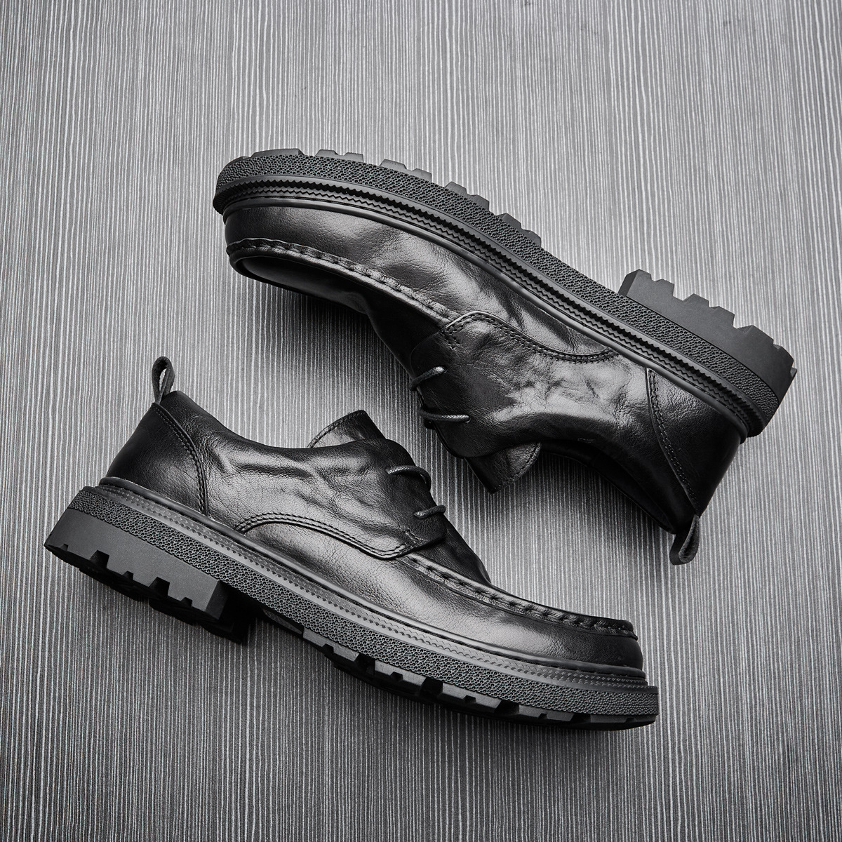 Casual Leather Shoes Men's Summer New Lace Up Round Toe Cowhide foto 5