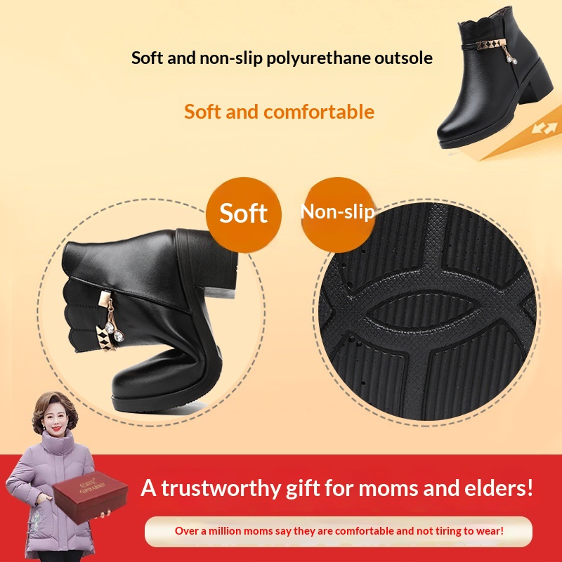 Middle-aged And Elderly Mid-age Warm Short Boots Anti-slip Leather Shoes foto 5