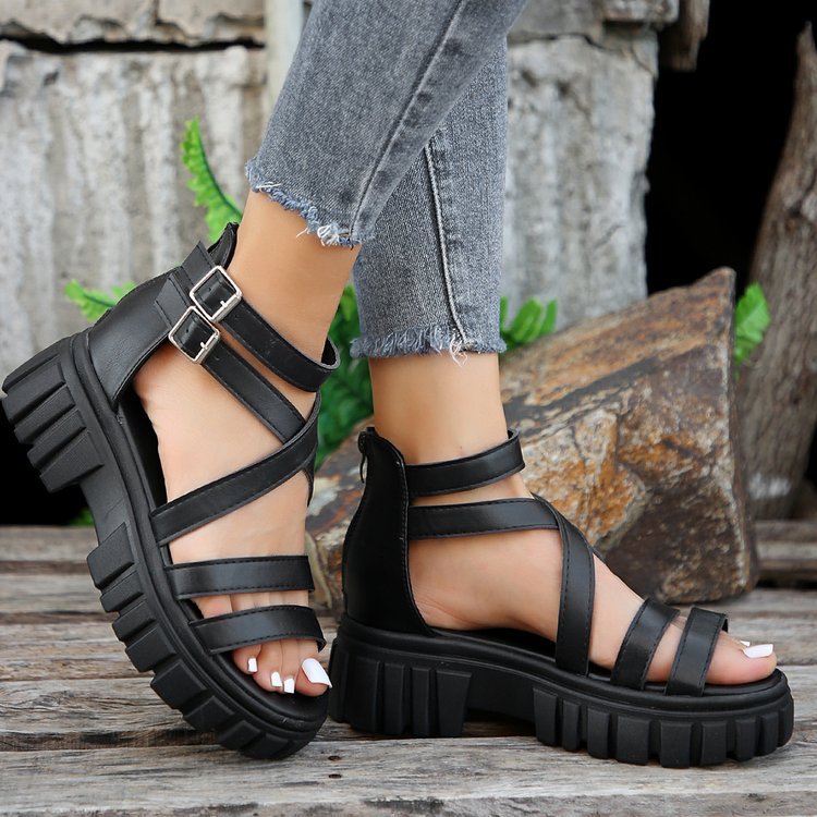 Platform All-match Hollowed-out Mid-heel Strappy Sandals foto 2