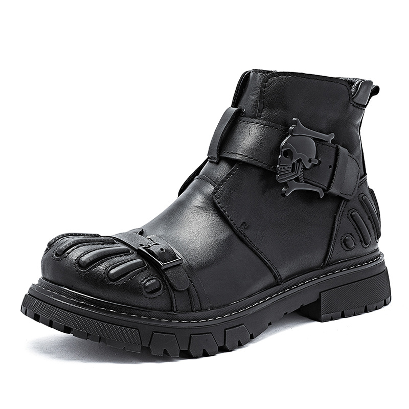 Martin Boots Men Punk Rock Tooling Machinery Car Boots Lace-up Big Head Leather Shoes foto 5