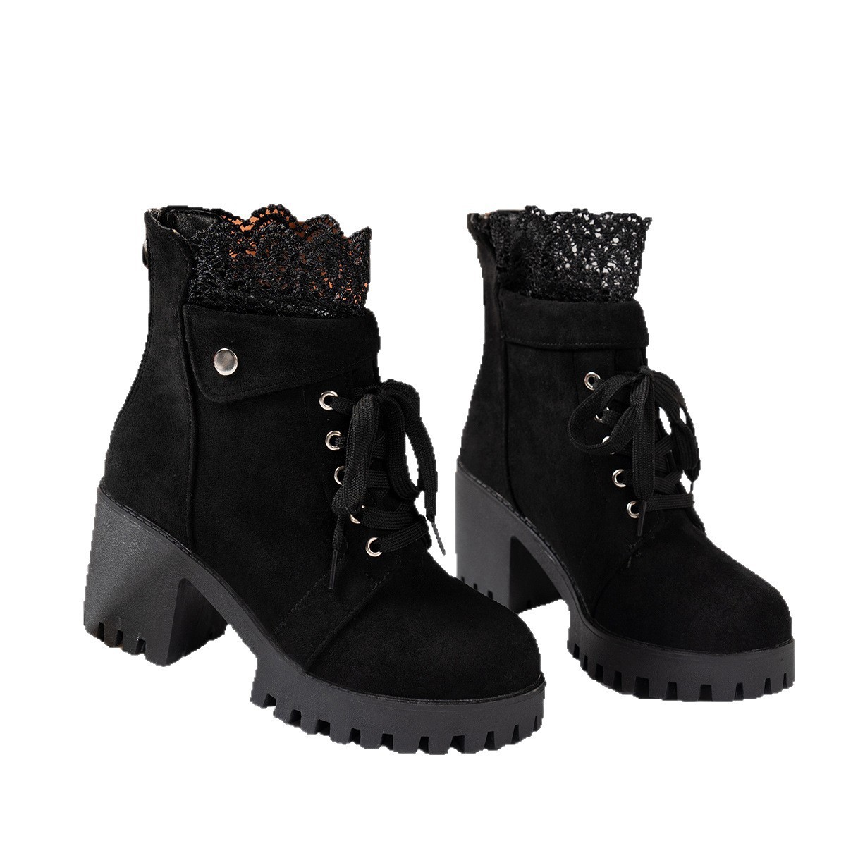 High Heel Chunky Heel Lace-up British Style Martin Boots foto 3