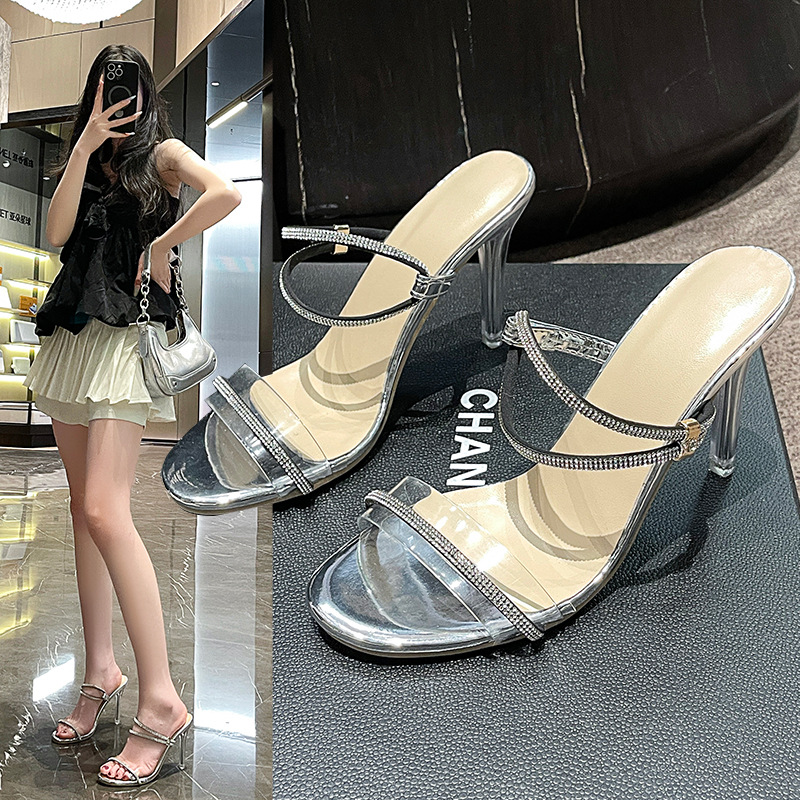 French Stiletto Heel Rhinestone Silippers Women foto 2