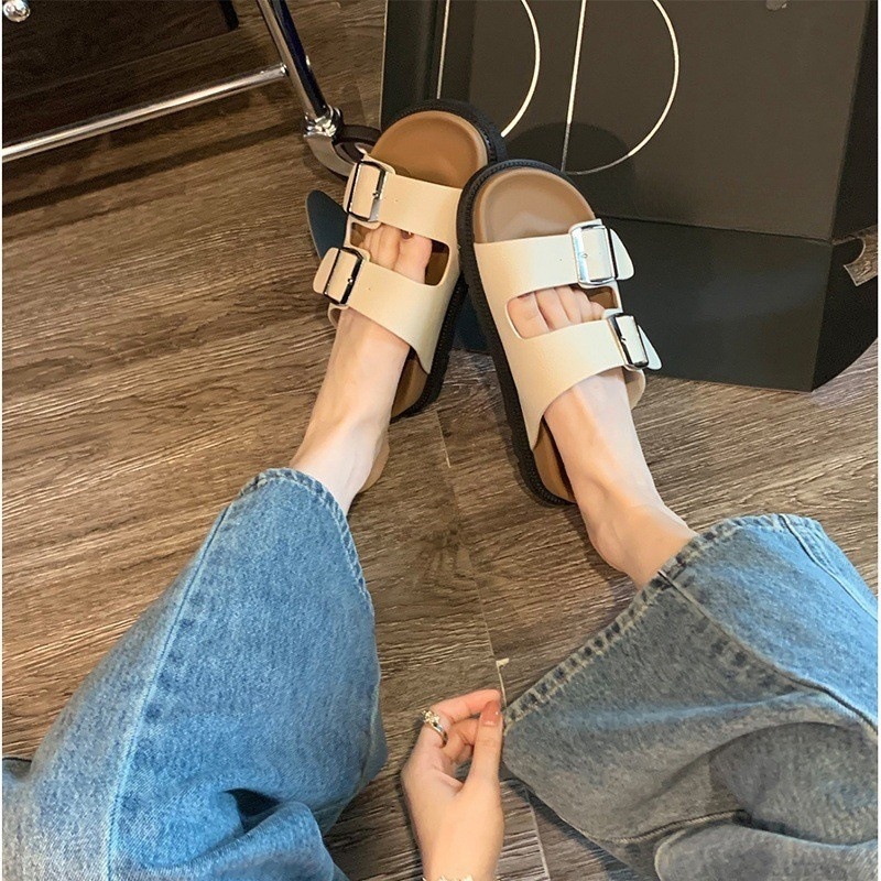 Casual Women's Summer Wear Birkenstock Shoes Belt Buckle Half Slippers foto 3