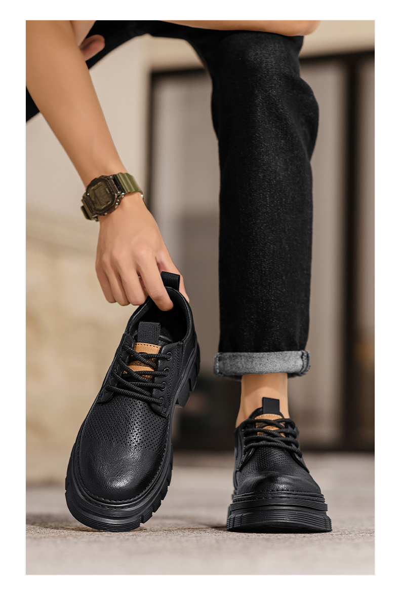 Genuine Leather Breathable Platform Height Increasing Work Casual Shoes foto 4
