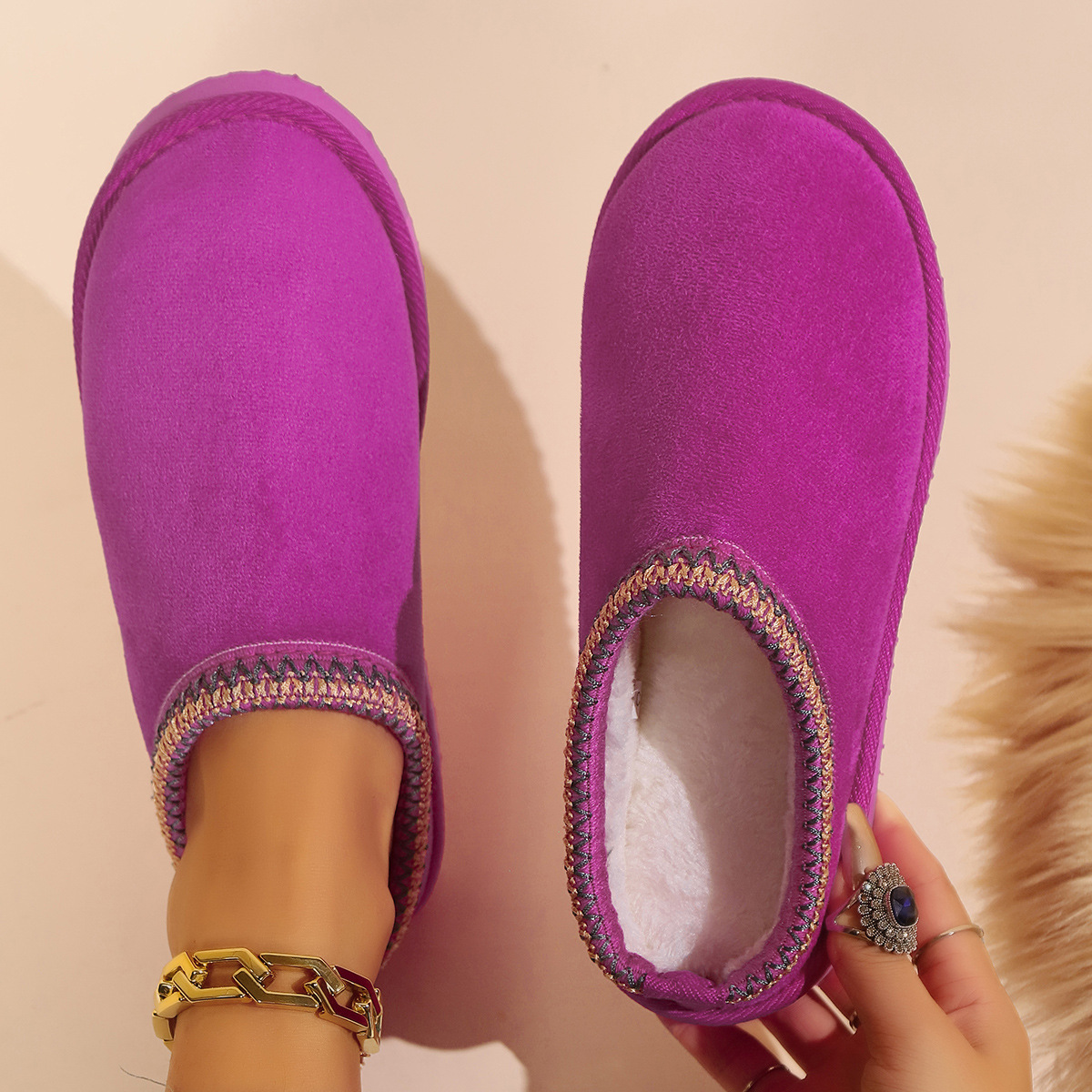 Women's Indoor Warm Plush Non-slip Thick-soled Cotton Slippers foto 4