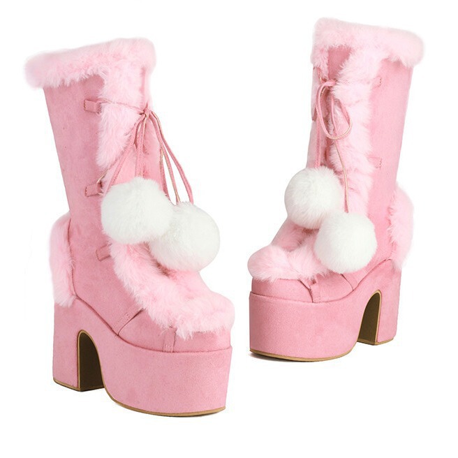 Womens Fashion Mid-Cut Furry Boots foto 2