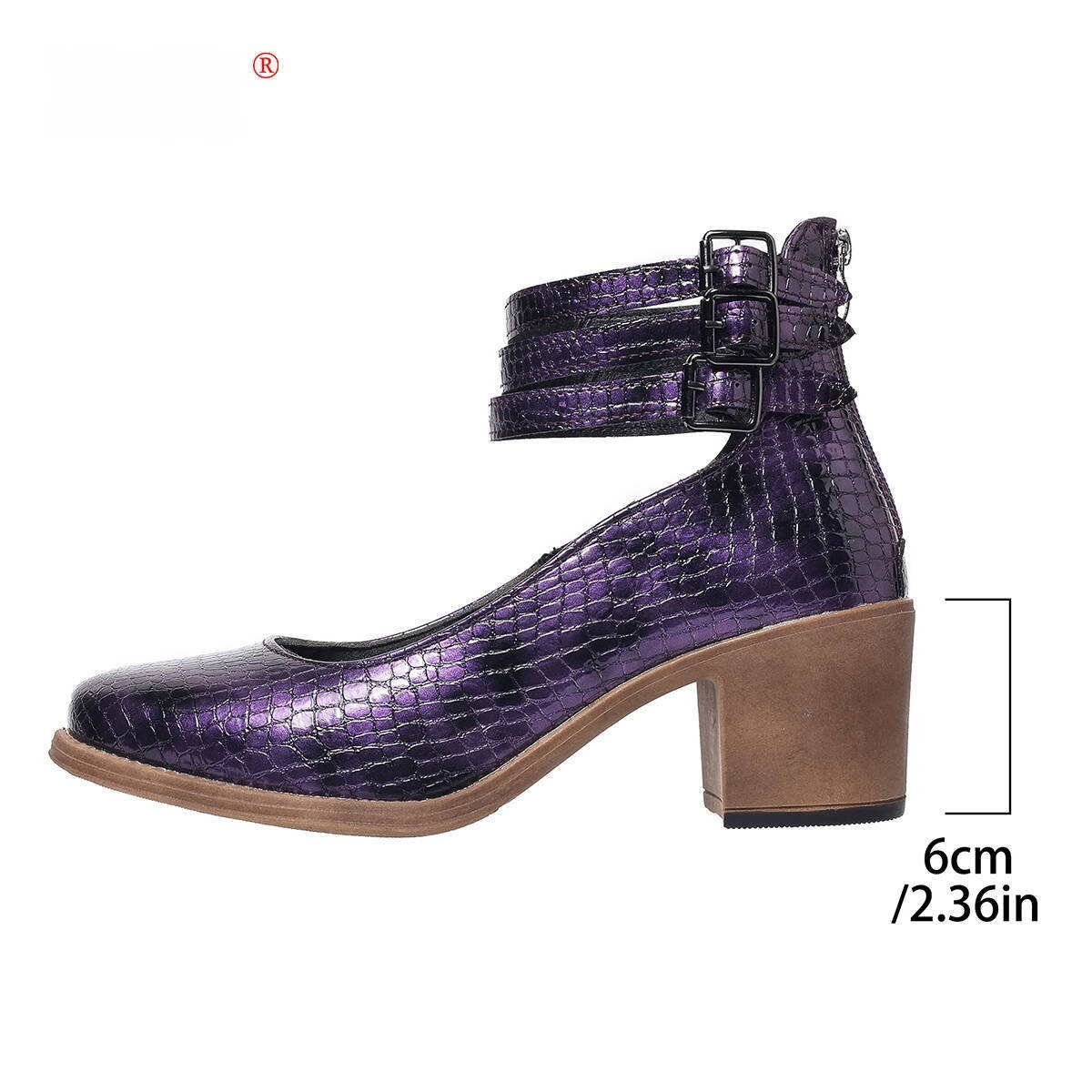 Retro 36-42 Large Size Chunky Heel Shoes With Back Zipper foto 4