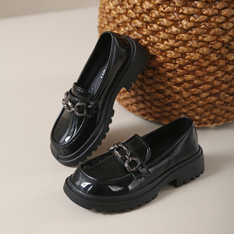 Womens Chunky Soled Slip On All Match British Style Ultra Light Leather Shoes foto 3