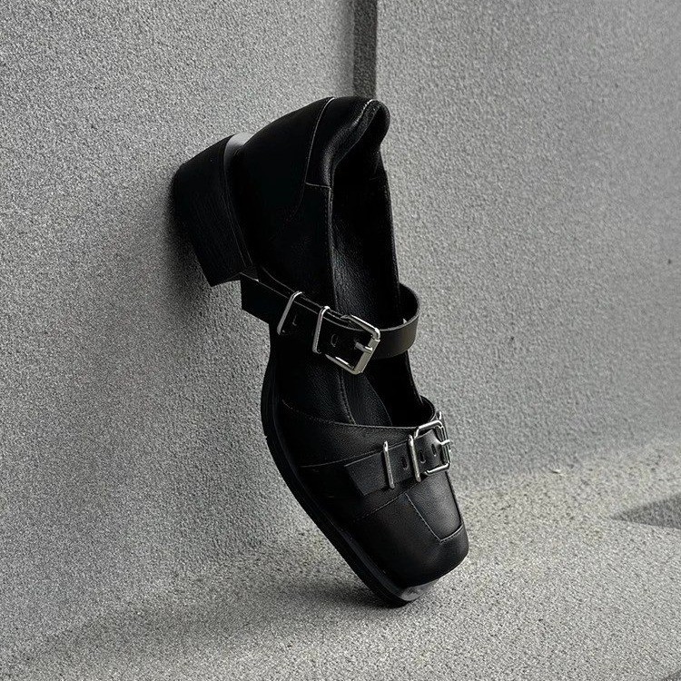 Women's Niche Round Toe Shallow Mouth Summer Leather Shoes foto 4