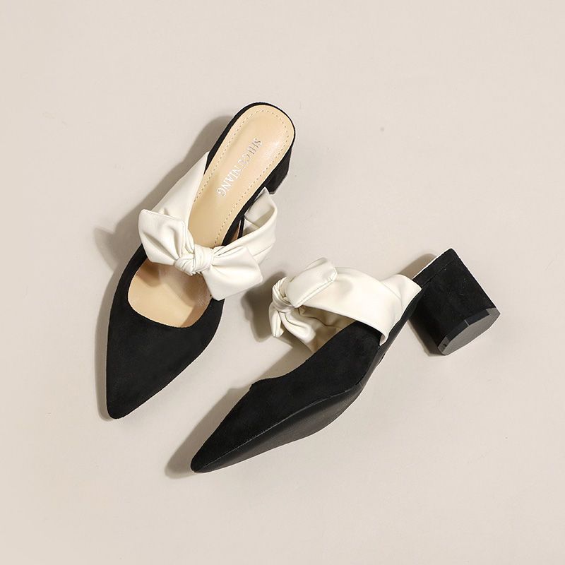Chunky-heeled Pointed-toe French-style Soft High Heels foto 5