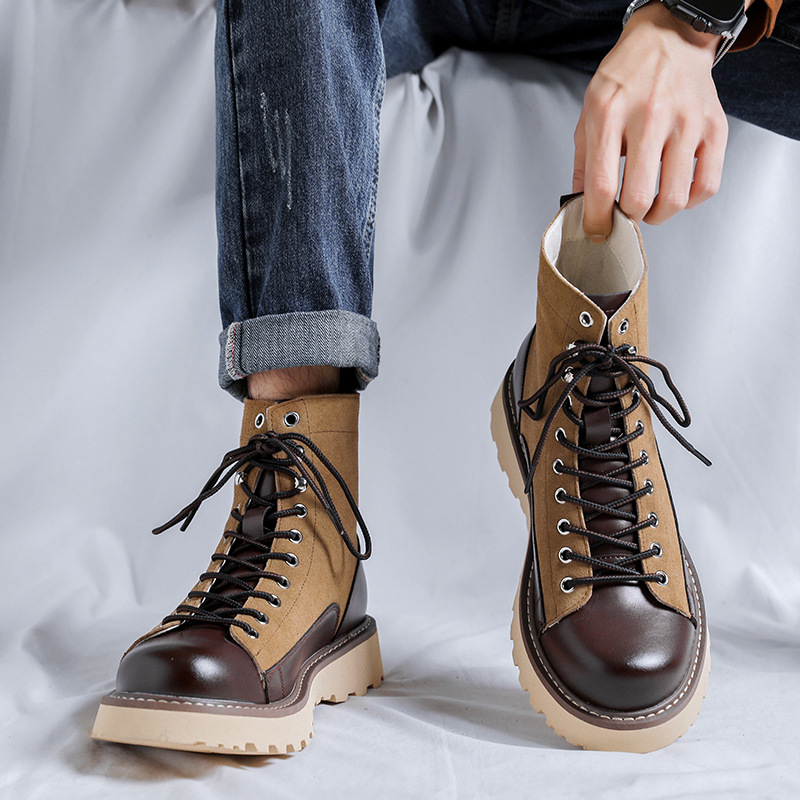 Patchwork Retro All-matching Work Clothes Boots foto 3