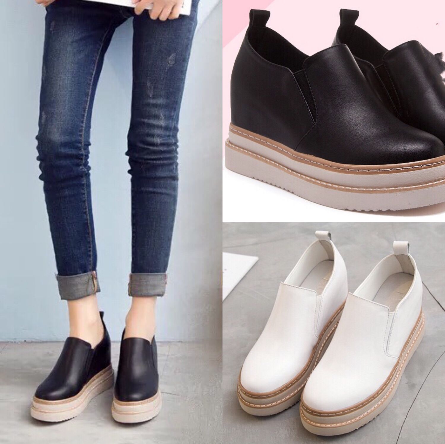 Women's Heel Platform Hollow-out Invisible Elevated White Shoes