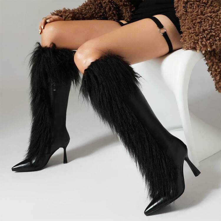 Womens Tassel Boots Stylish HighHeel Long Boots With A Side Zipper foto 2