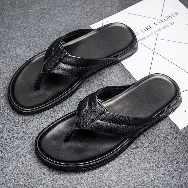 Men's Summer Flip-flops Leather Flip-flops Beach Slippers foto 5
