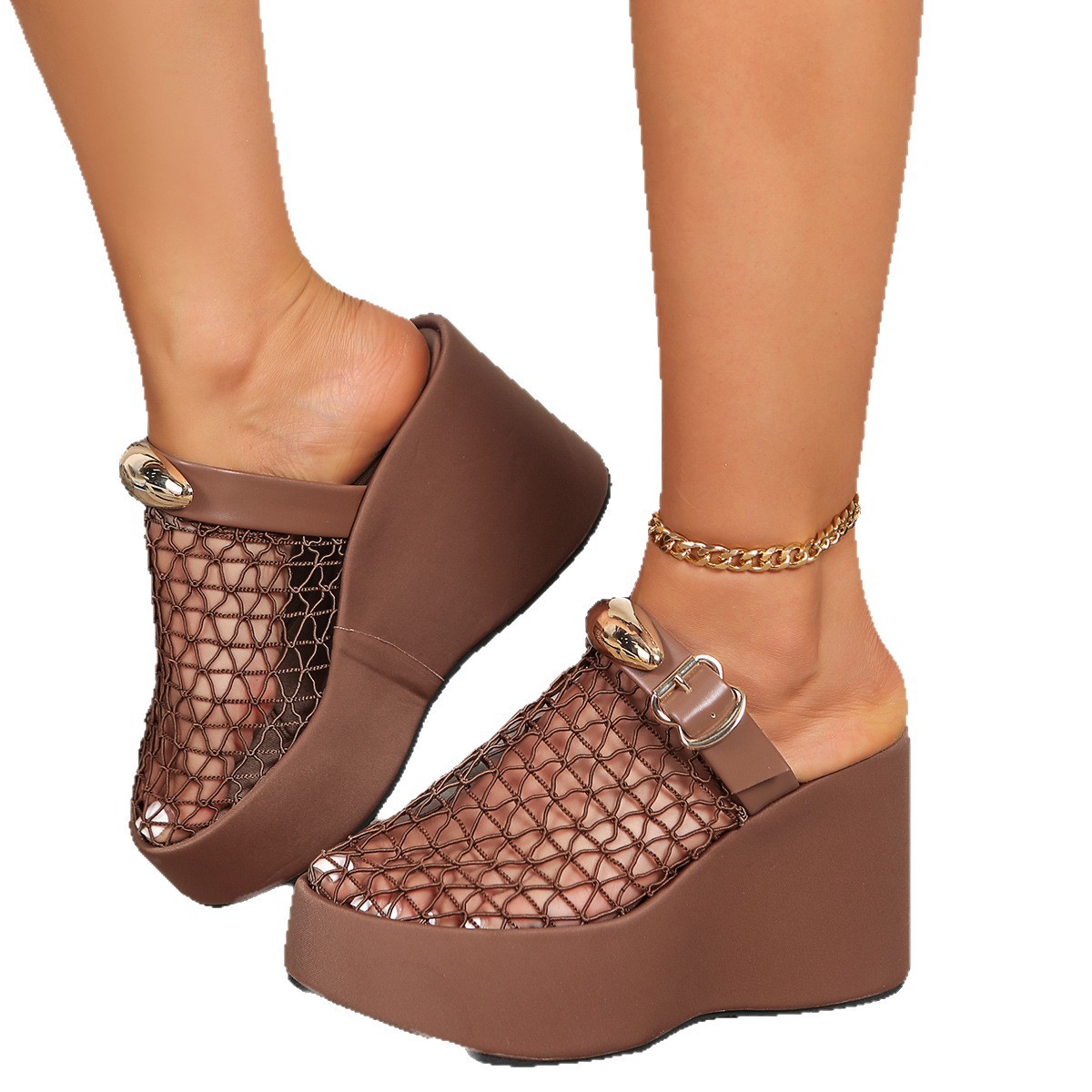 Metal Buckle Thick Sole Openwork Mesh Breathable Sandals foto 4