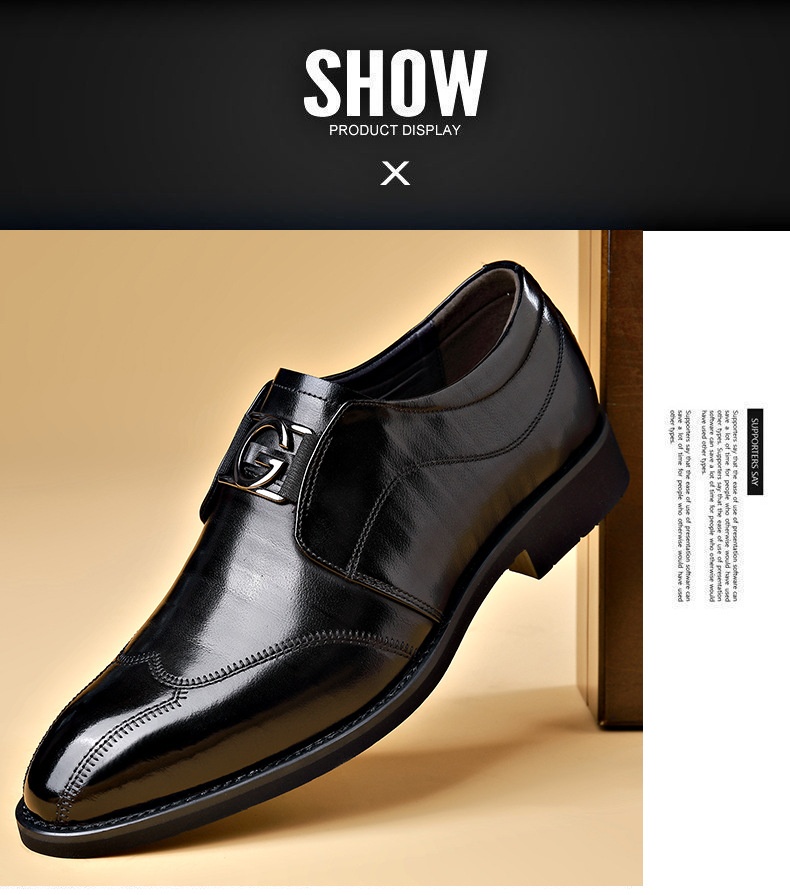 Men's Casual Business Slip-on Embroidered Pointed Leather Shoes foto 3